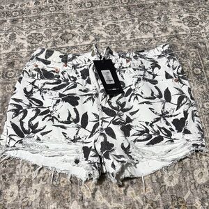 Fashion Nova Black and White Floral Jean Shorts